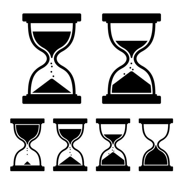 Sand Glass Clock Icons Set. Vector