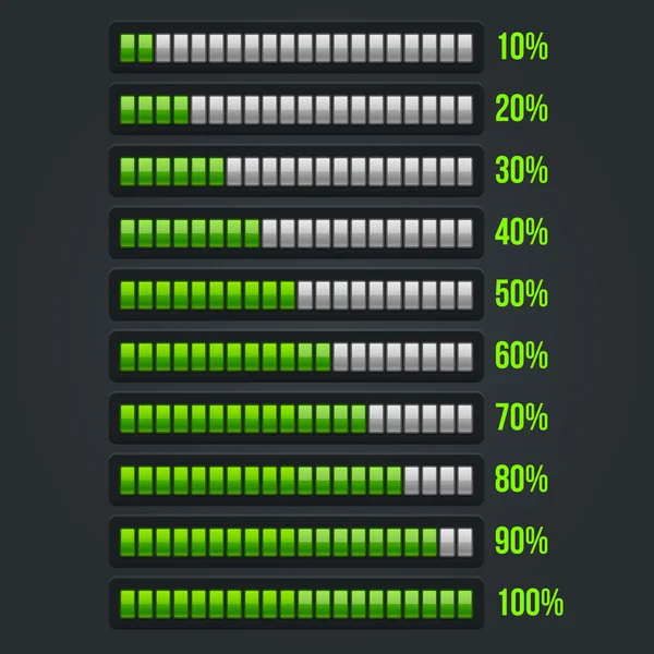 Green Progress Bar Set. 10-100% — Stockvector