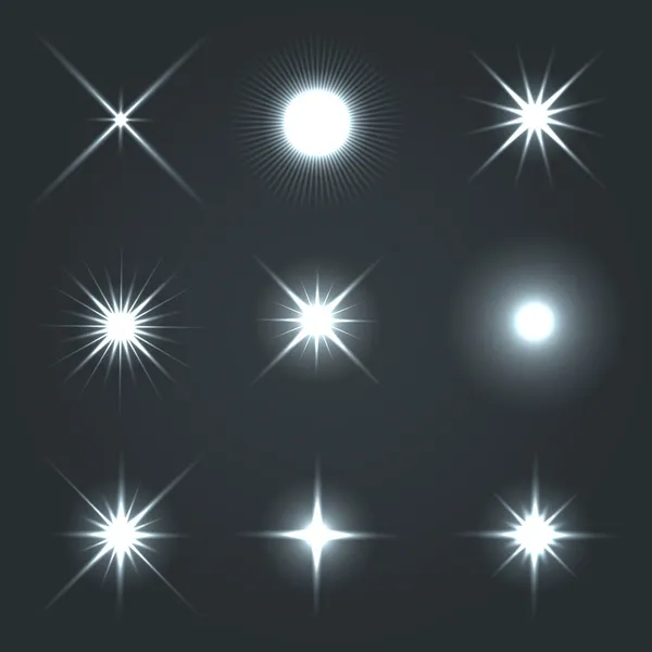 Luz resplandor brillo estrellas efecto conjunto . — Vector de stock