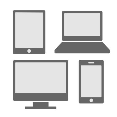 elektronik cihazlar simgeleri ile beyaz boş perde. akıllı telefonlar, tablet, bilgisayar monitörü, laptop. vektör