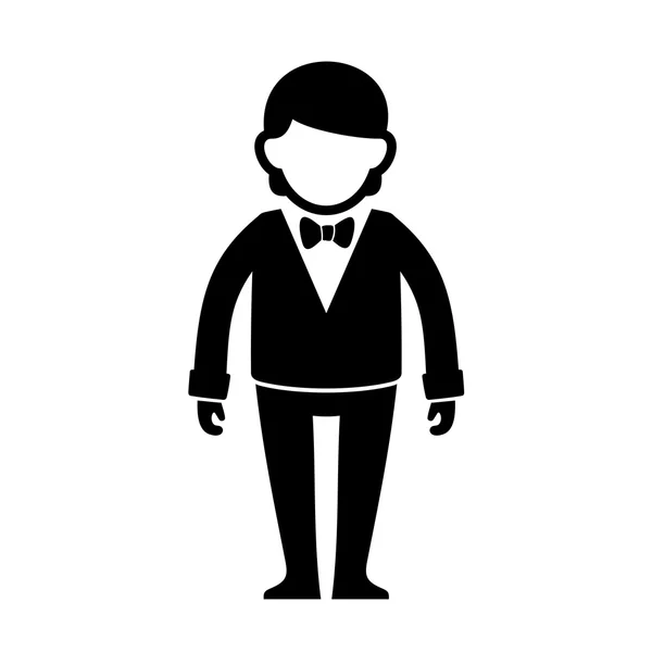 Hombre silueta en traje negro con corbata de lazo. Vector — Vector de stock