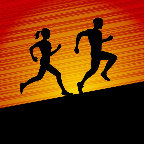 Hombres y mujeres corriendo silueta. Vector — Vector de stock