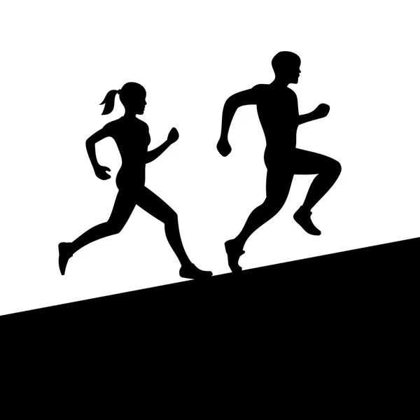 Mannen en vrouwen het runnen van silhouet. vector — Stockvector