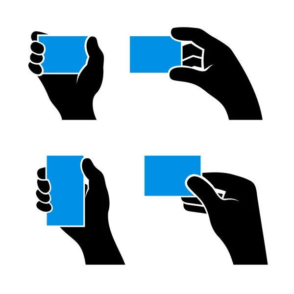 Conjunto de manos sosteniendo diferentes tarjetas de visita. Vector — Vector de stock