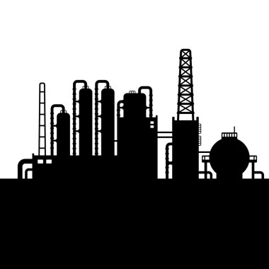 petrol rafineri tesisi ve kimyasal fabrika 3 siluet. vektör
