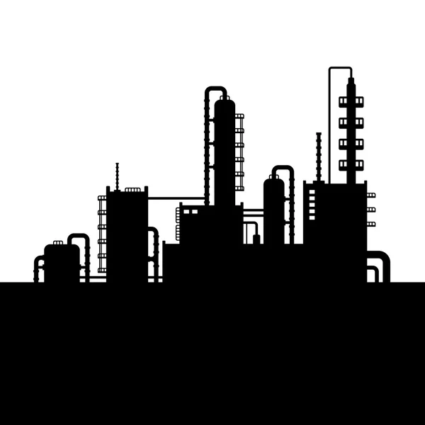 Planta de refinaria de óleo e silhueta de fábrica química 2. Vetor —  Vetores de Stock