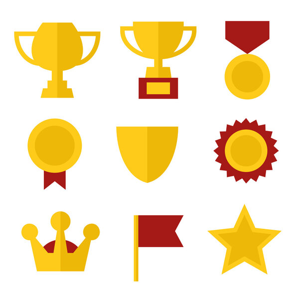 Trophy and Awards Icons Set in Flat Design Style. Vector