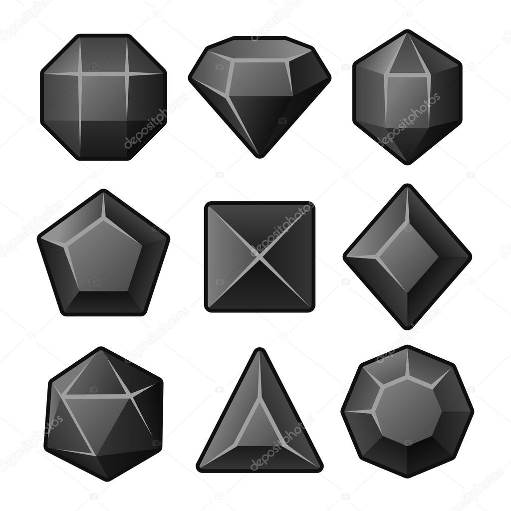 Set of Black Gems for Match3 Games. Vector