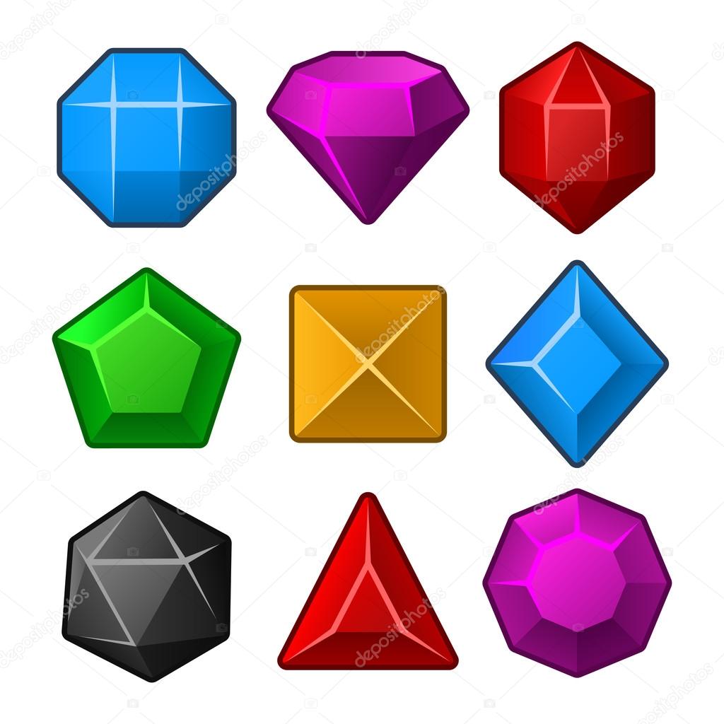 Set of Multicolored Gems for Match3 Games. Vector
