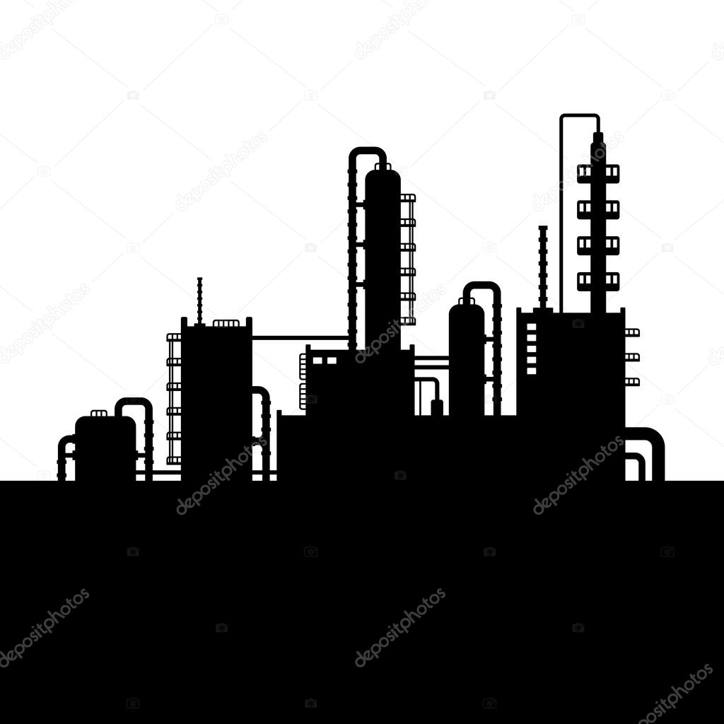 Oil Refinery Plant and Chemical Factory Silhouette 2. Vector