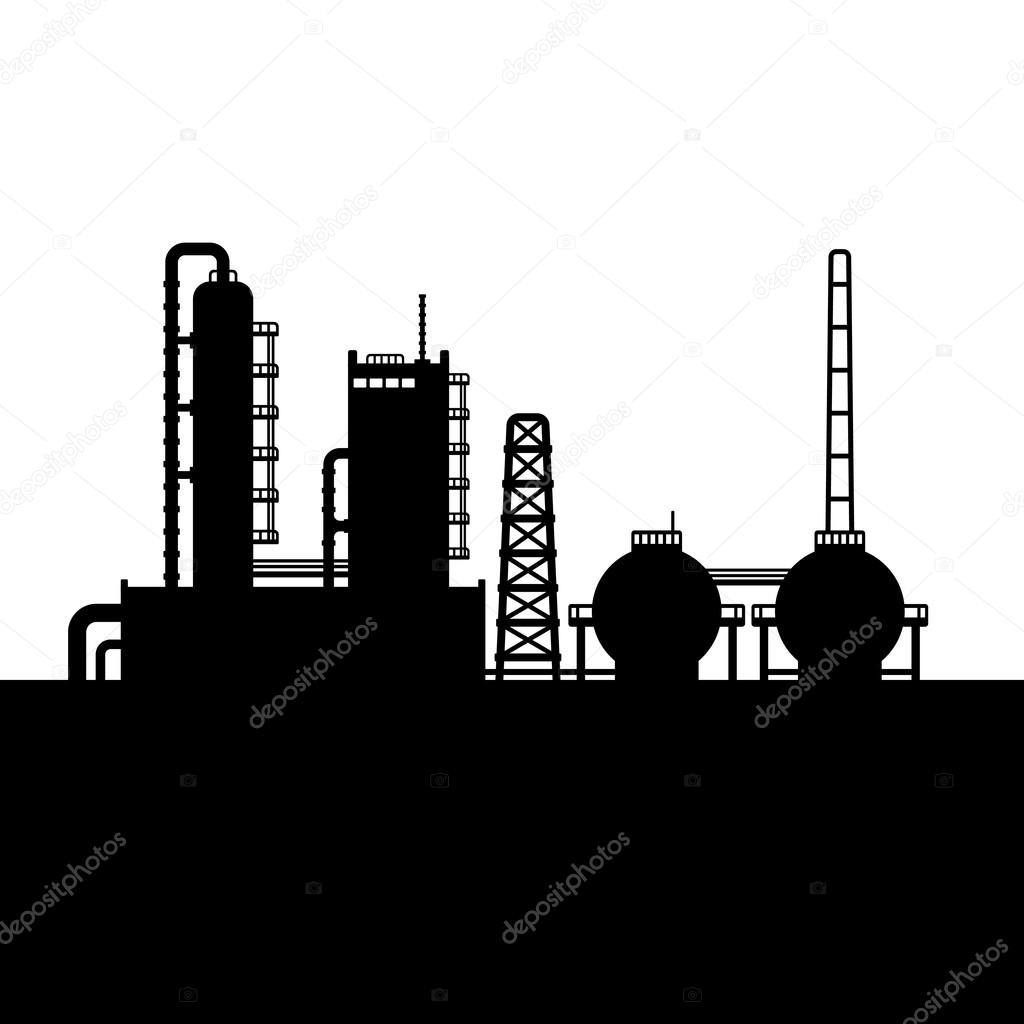 Oil Refinery Plant and Chemical Factory Silhouette 1. Vector