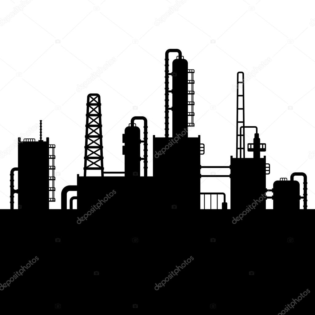 Oil Refinery Plant and Chemical Factory Silhouette 5. Vector