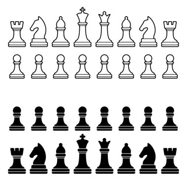 Chess Pieces Silhouette - Black and White Set. Vector