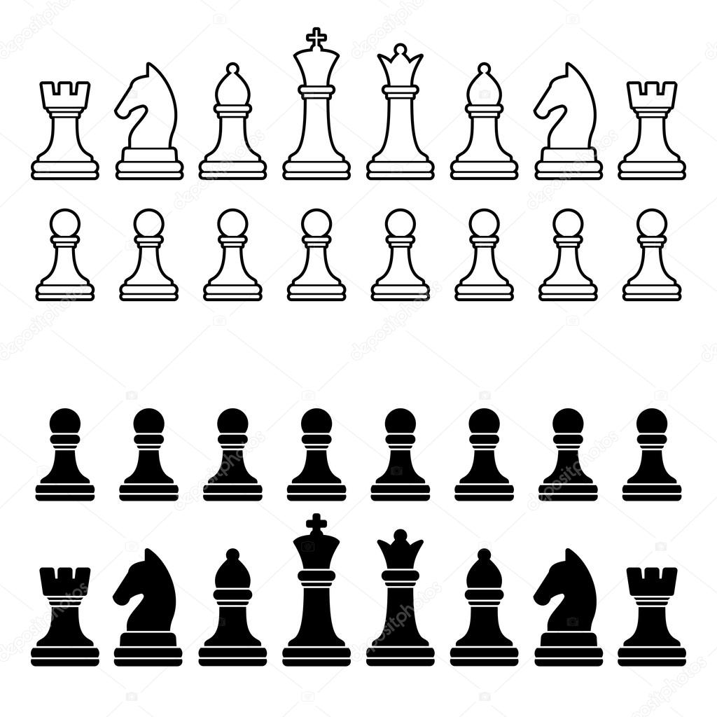 Chess Pieces Silhouette - Black and White Set. Vector
