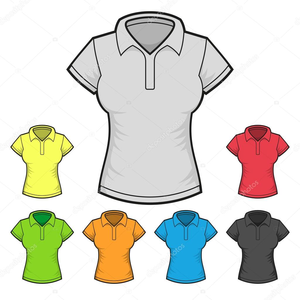 Womens Polo T-shirt Design Template Color Set. Vector