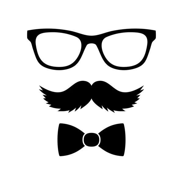 Conjunto de estilo Hipster Bowtie, óculos e bigodes. Vetor —  Vetores de Stock