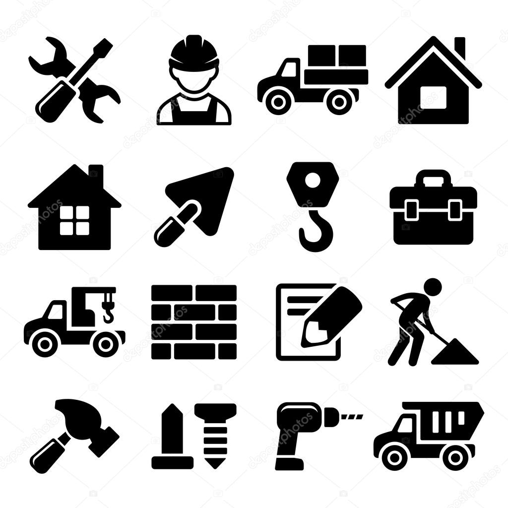 Construction Icons Set on White Background. Vector