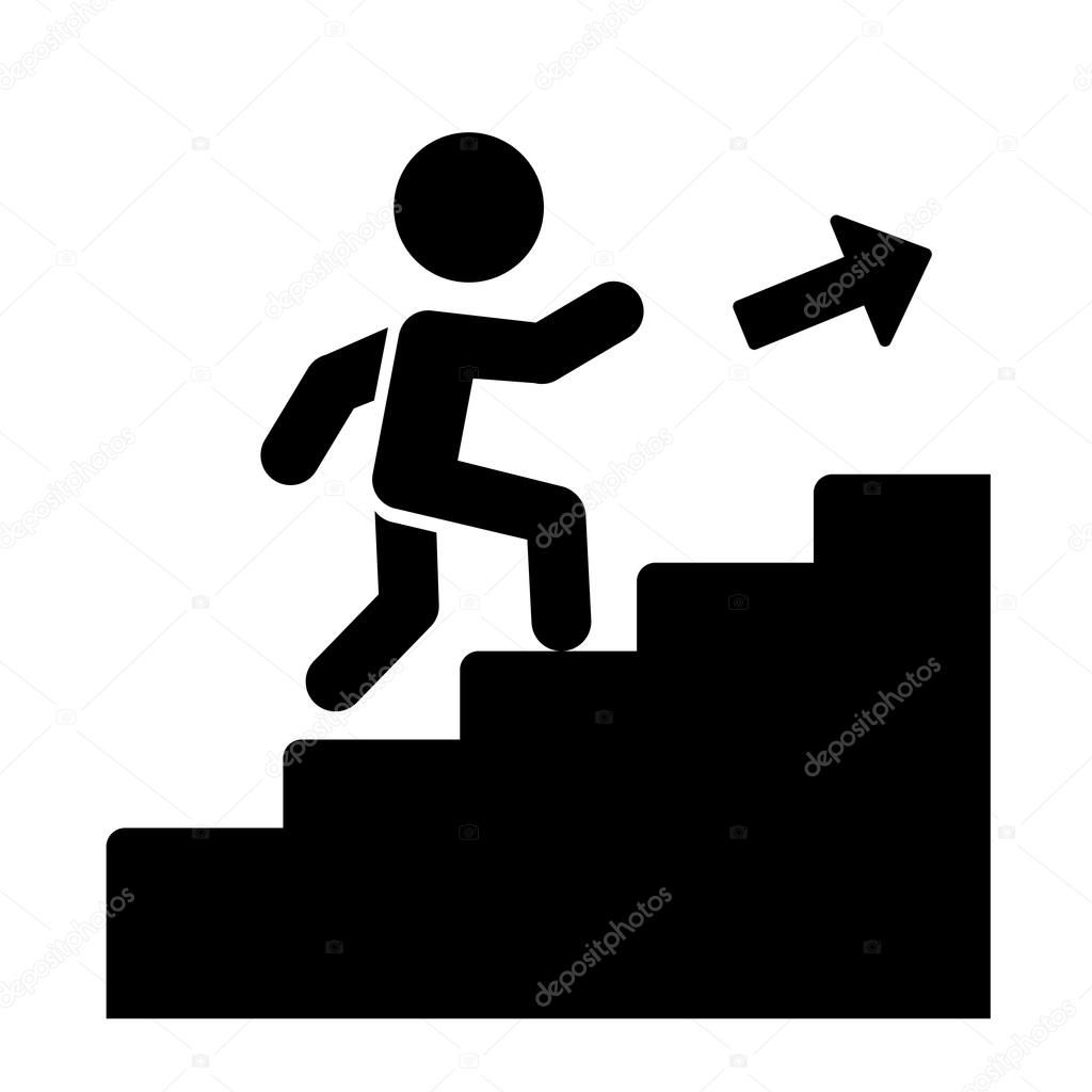Man on Stairs Going Up Icon. Vector