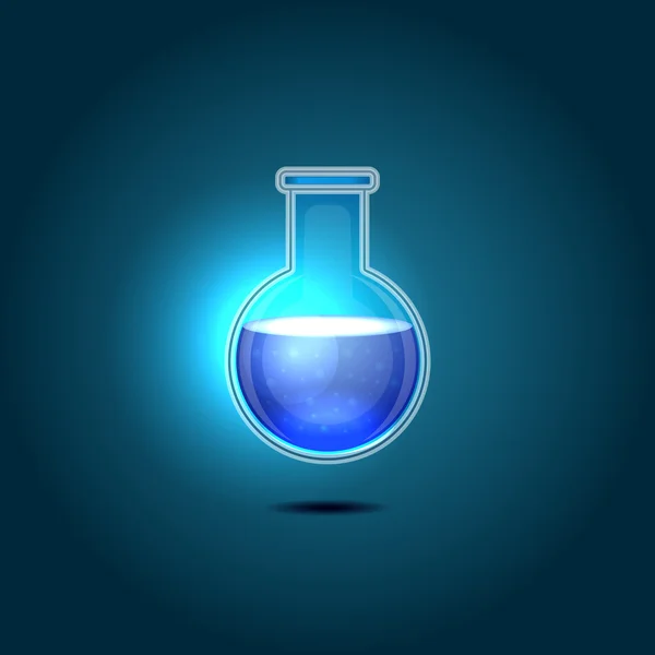Frasco químico de vidrio con líquido tóxico azul. Vector — Vector de stock
