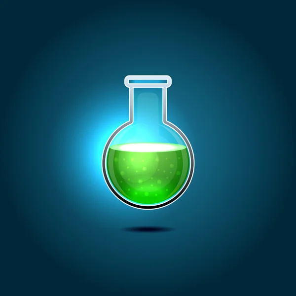 Frasco químico de vidrio con líquido tóxico verde. Vector — Archivo Imágenes Vectoriales