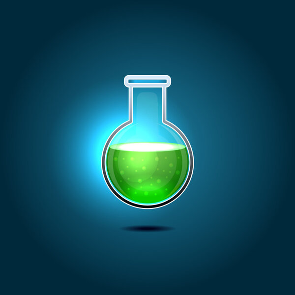 Glass Chemical Flask with Green Toxic Liquid. Vector
