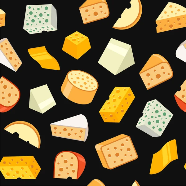 Fromage motif sans couture sur fond noir. Vecteur — Image vectorielle