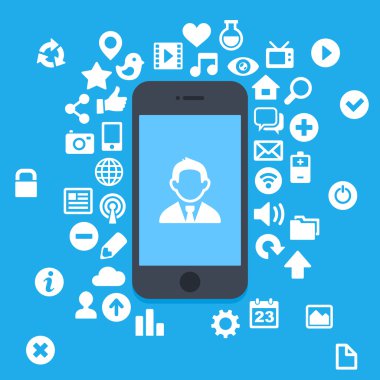 düz stil smartphone uygulamaları ve kullanıcı arabirimi simgeler. vektör