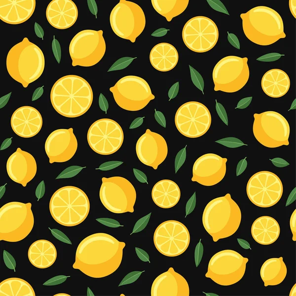 Lemon bezešvé vzor na černém pozadí. Vektor — Stockový vektor