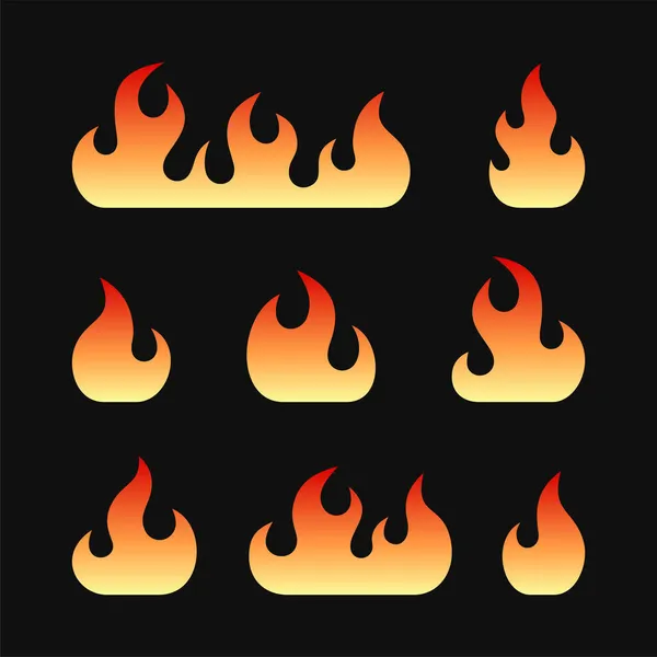 Fire Flames Set on Black Background. Vector — Stock Vector
