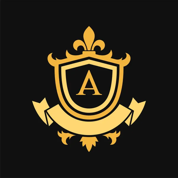 Gold Heraldic Royal Emblem on Black Background (en inglés). Vector — Archivo Imágenes Vectoriales