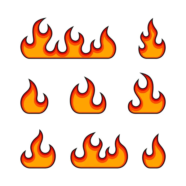 Fire Flames Set on White Background. Vector — Stock Vector