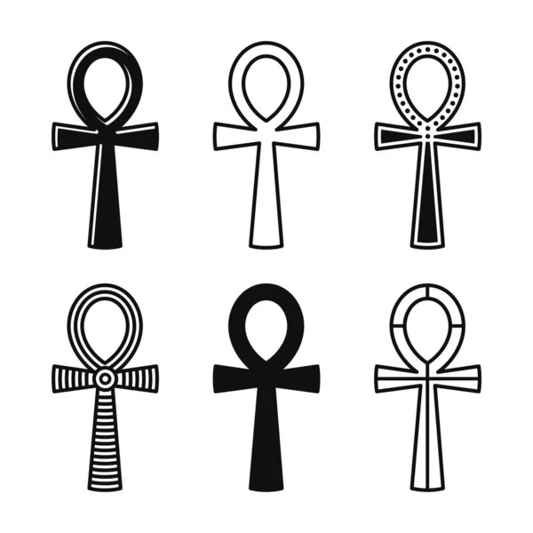 Croix égyptienne Ankh Icône Set sur fond blanc. Vecteur — Image vectorielle