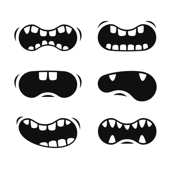 Sorrindo Cartoon Mouth Set no fundo branco. Vetor — Vetor de Stock