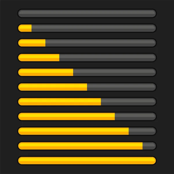 Conjunto de elementos de barra de progreso naranja. Subir Indicador 10-100. Vector — Archivo Imágenes Vectoriales