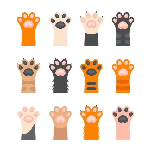 Cute Cats Paws Set on White Background. Vector — Stock Vector