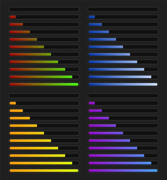 Color Progress Bar Element Set. Subir Indicador 10-100. Vector — Archivo Imágenes Vectoriales