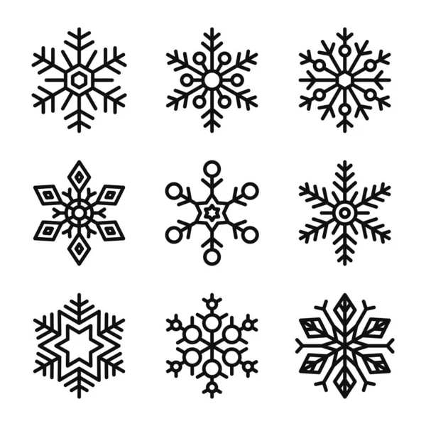 Schneeflocken Shape Icons Set auf weißem Hintergrund. Vektor — Stockvektor