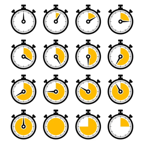 Stopwatch Timer Icons Set on White Background. Vector — Stock Vector