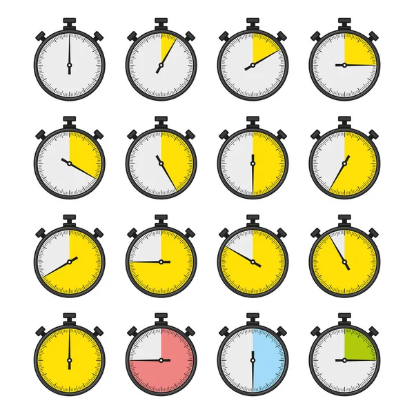 Stopwatch Timer Ícones definidos no fundo branco. Vetor — Vetor de Stock