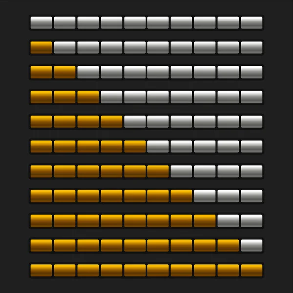 Conjunto de elementos de barra de progreso naranja. Subir Indicador 10-100. Vector — Vector de stock