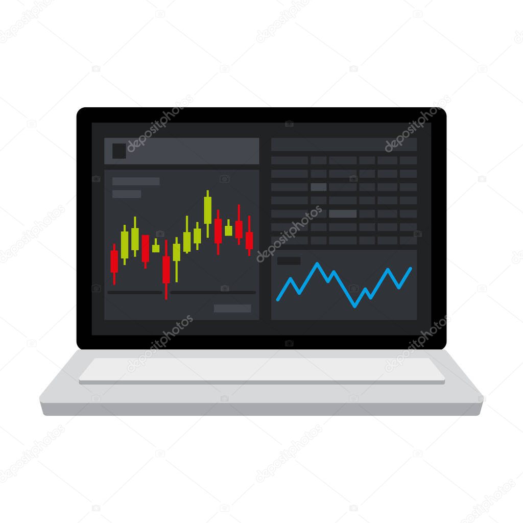 Computer woth Business Candle Stick Graph. Stock Market Chart. Vector