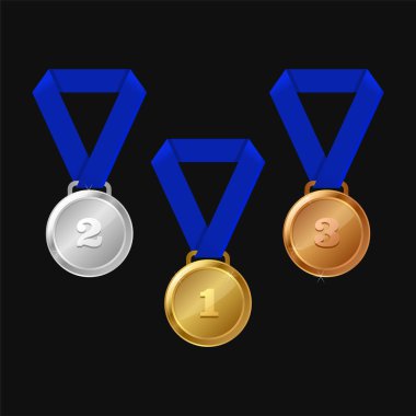 Mavi Kurdeleli Altın, Gümüş ve Bronz Madalya. Vektör