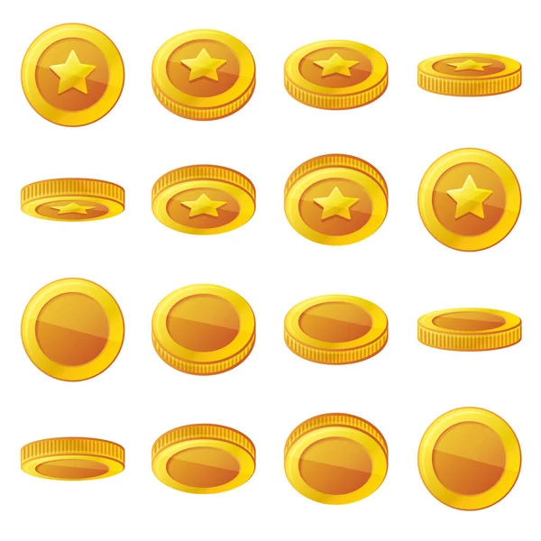 Moeda de ouro com conjunto de ícones de sinal de dólar. Vetor — Vetor de Stock