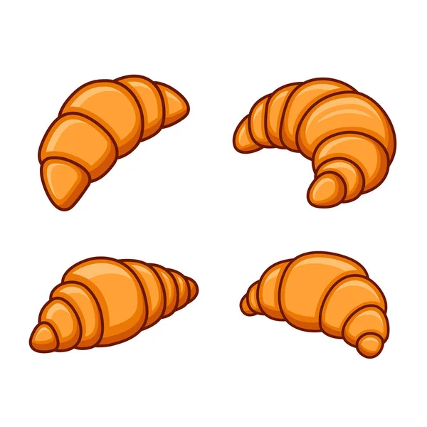 Croissants hornear pastelería conjunto sobre fondo blanco. Vector — Archivo Imágenes Vectoriales