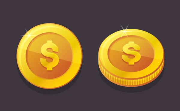 Gold Coin with Dollar Sign Icons Set. Vector — Stock Vector