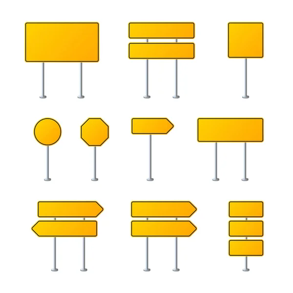 白色背景下的空白黄色道路标志设置 矢量说明 — 图库矢量图片