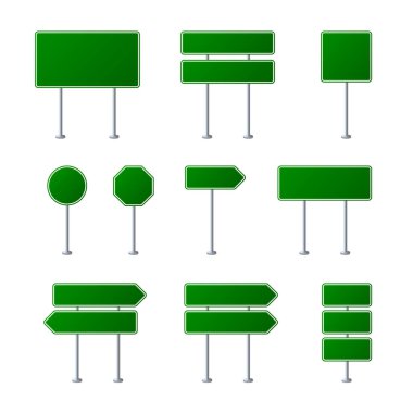 Beyaz Arkaplanda Boş Yeşil Yol İşareti. Vektör illüstrasyonu