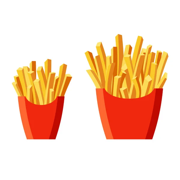 Papas Fritas Patata Caja Cartón Rojo Set Comida Rápida Ilustración — Vector de stock