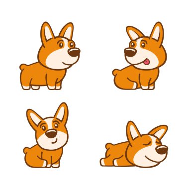 Beyaz Arkaplanda Galli Corgi Pembroke Set. Vektör