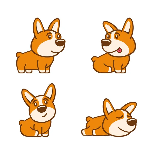 Galés Corgi Pembroke Set sobre fondo blanco. Vector — Archivo Imágenes Vectoriales